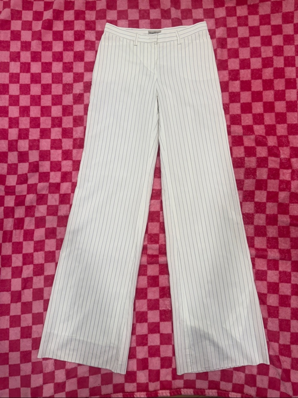Emporio Armani White Pinstripe Wide-Leg Trousers